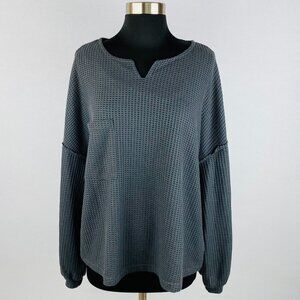 Shein Womens 12 Gray Long Sleeve Pocketed Split Neckline Textured Top